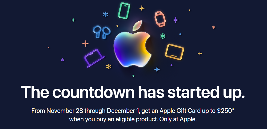Apple 2025 年黑色星期五活動將於 11 月 28 日開始，贈送高達 250 美元的免費禮品卡