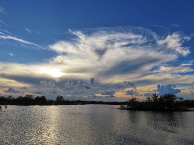 Sunset over Cayo Frances Lagoon, Ambergris Caye, Belize