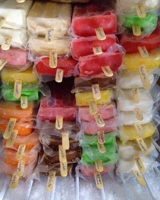 Paletas in San Pedro, Belize from soursop to melon
