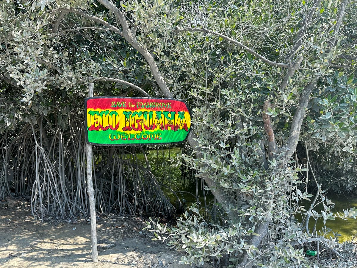The entrance to the park and the colorful sign