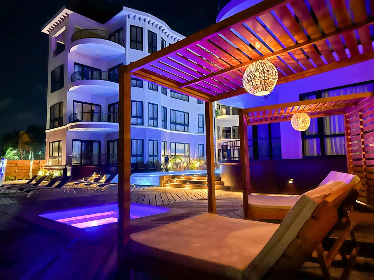 Diamante pool glowing at night