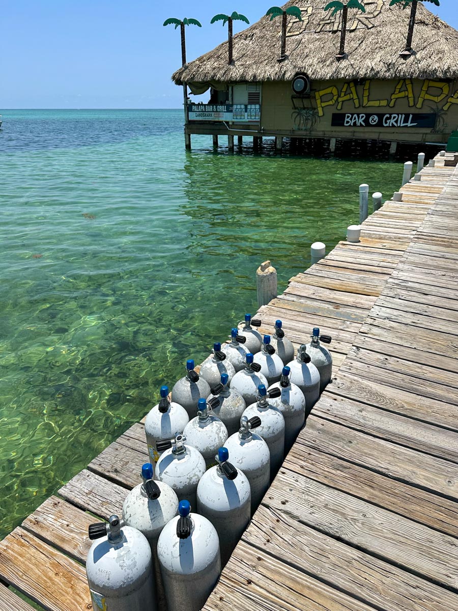 Dive tanks on dock