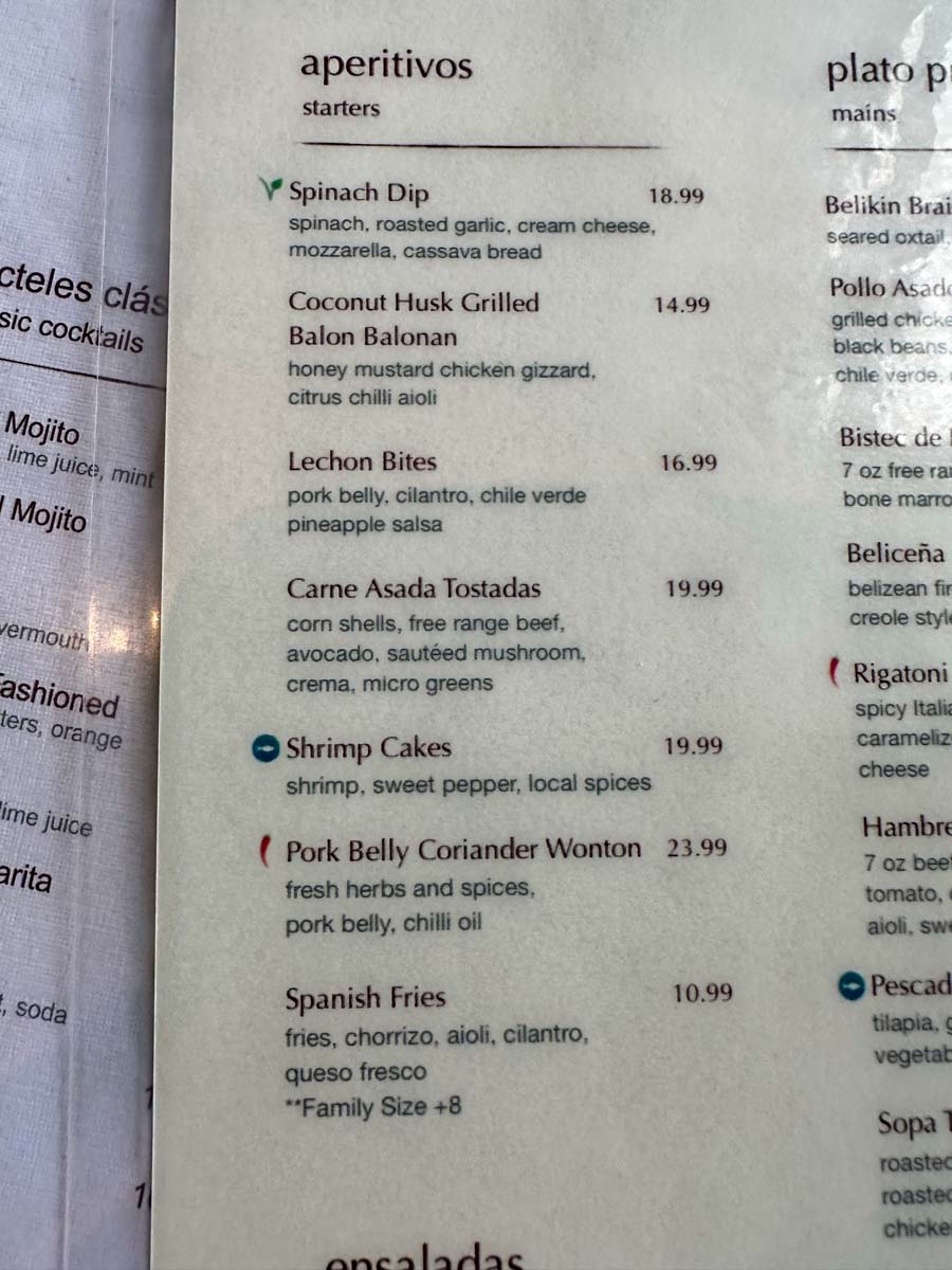 Appetizer menu at Hambre