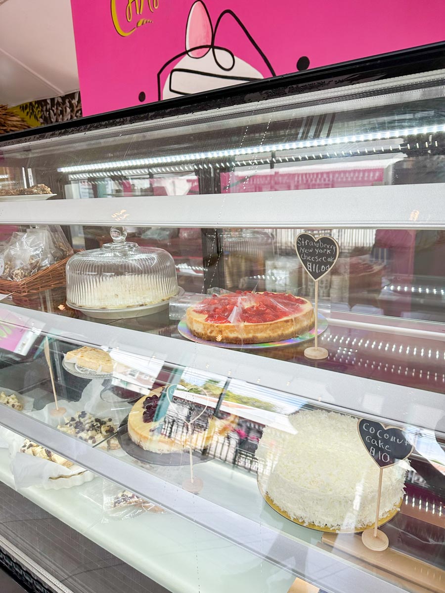 Cake display at Charmaines