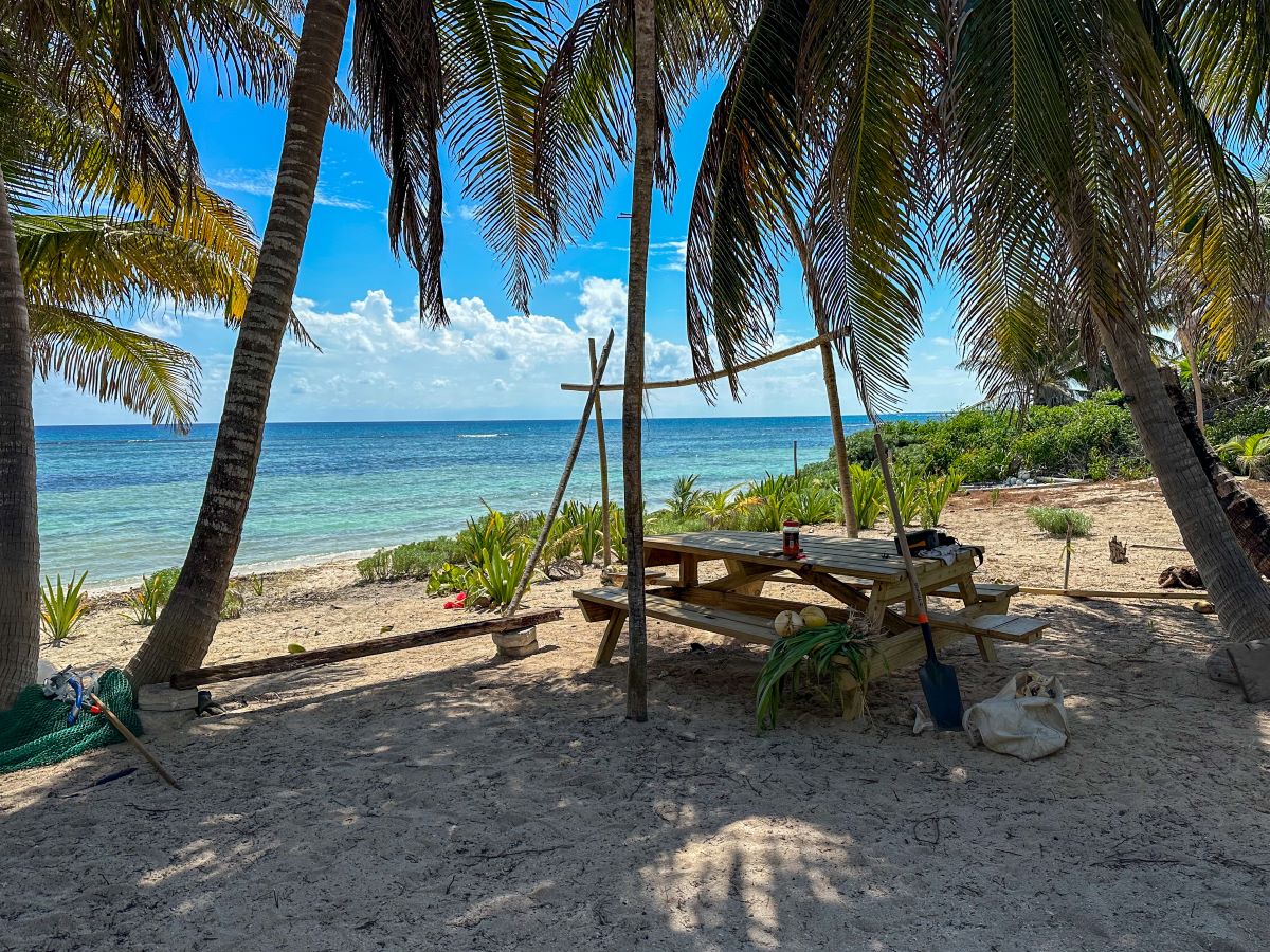 Construction workers picnic table at Rocky Point