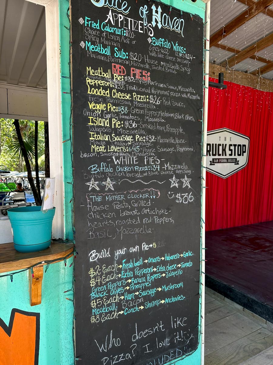 Menu at the Pizza Restaurant