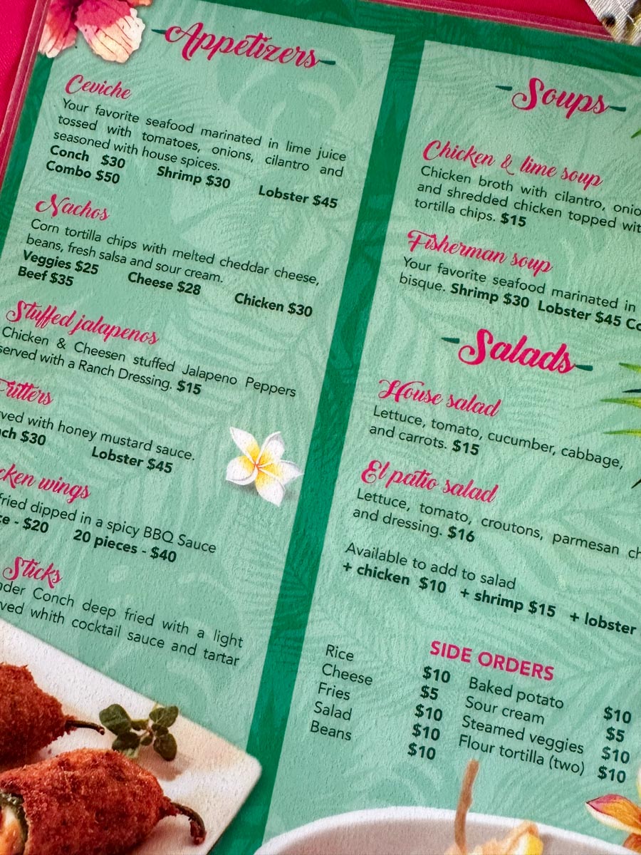 Menu for lunch or dinner