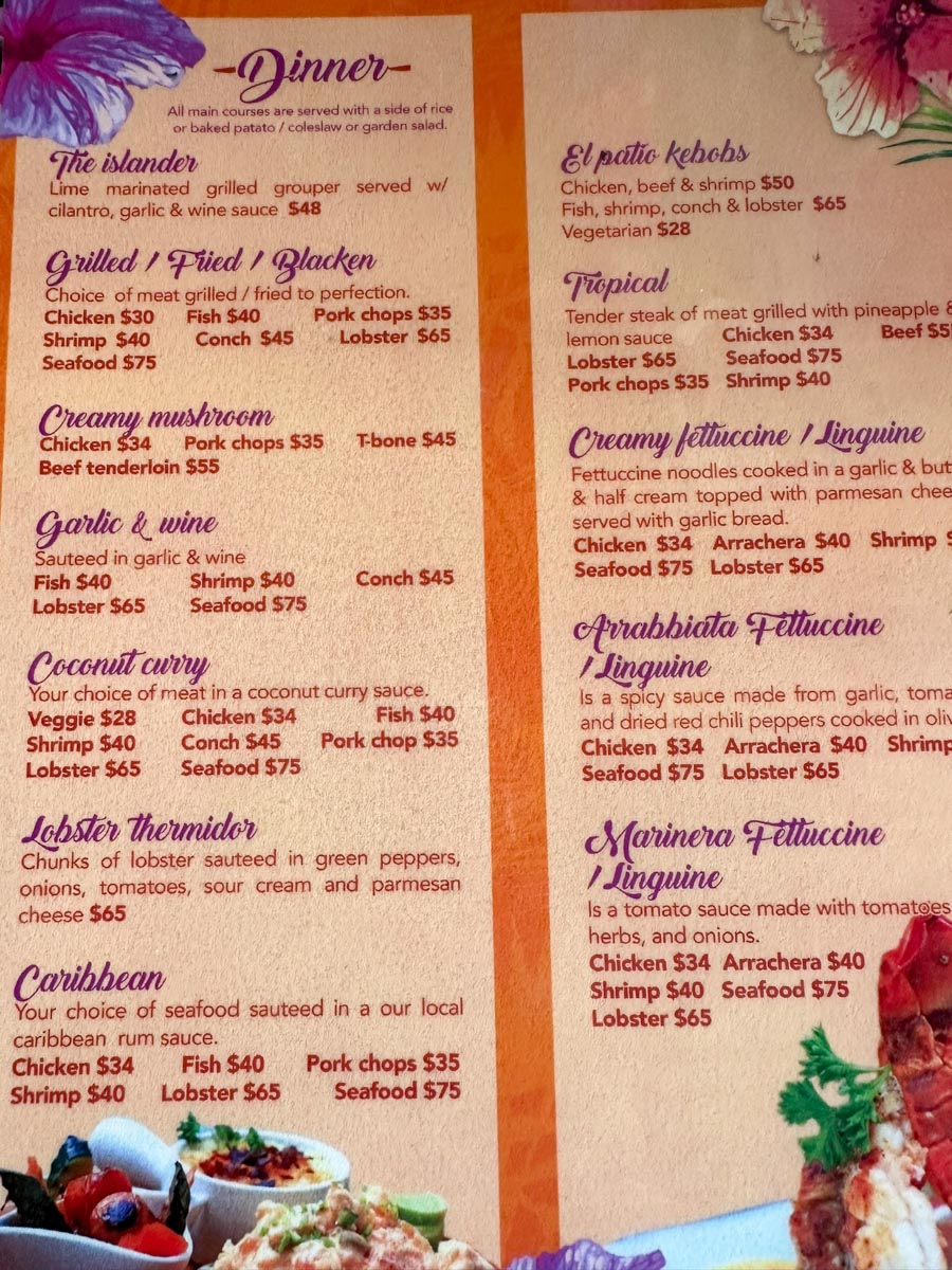 Dinner menu