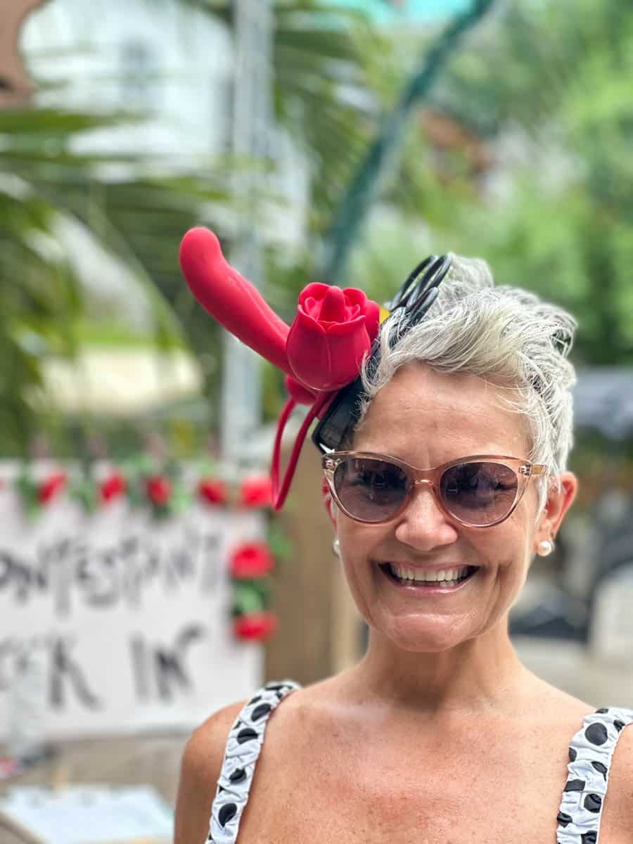 Kerry's hat made of a dildo and other sex toys